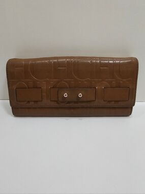 Carolina Herrera (CH) Monogram Embossed Leather Continental Wallet Cognac Brown
